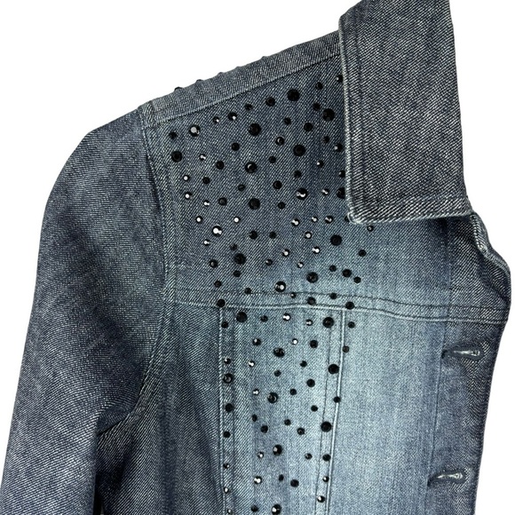 Chico’s Platinum Black Denim Distressed Jacket Black Rhinestones Size Small NEW - Picture 5 of 14